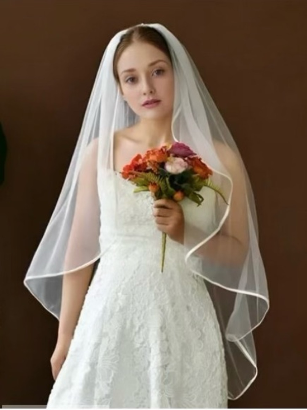Classic White Bridal Veil with Satin Trim